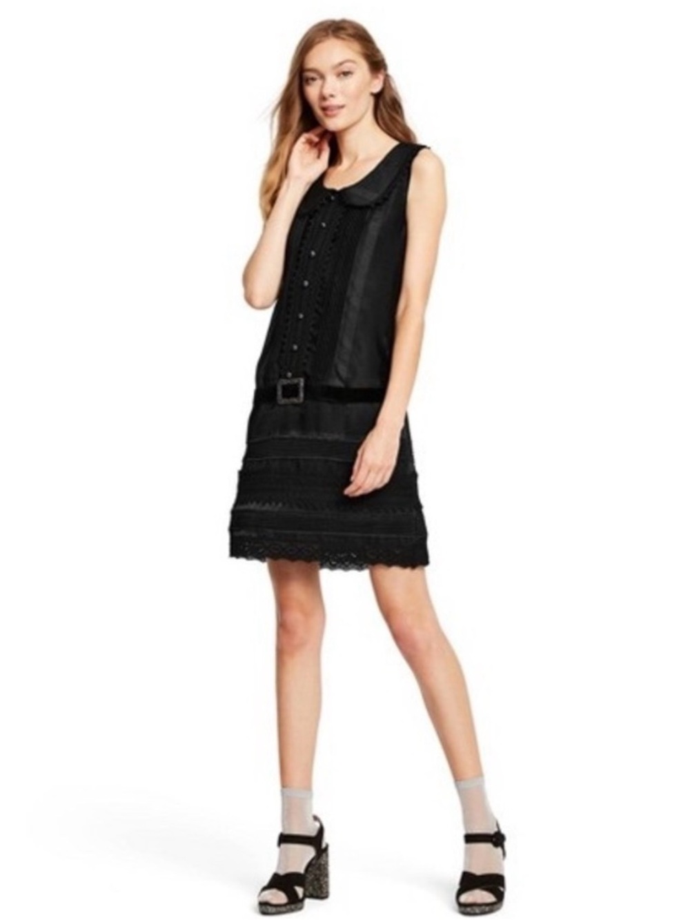 Anna Sui x Target sz Medium M Black Sleeveless Dress lace peter pan collar